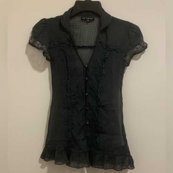 youth gray sheer button top - Picture 2 of 3